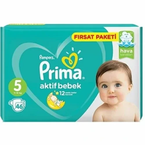 پوشک پریما پمپرز سبز ترکیه Prima Pampers سایز پنج 5 بسته ی 46 عددی ا Prima Pampers Size 5 Diaper Pack of