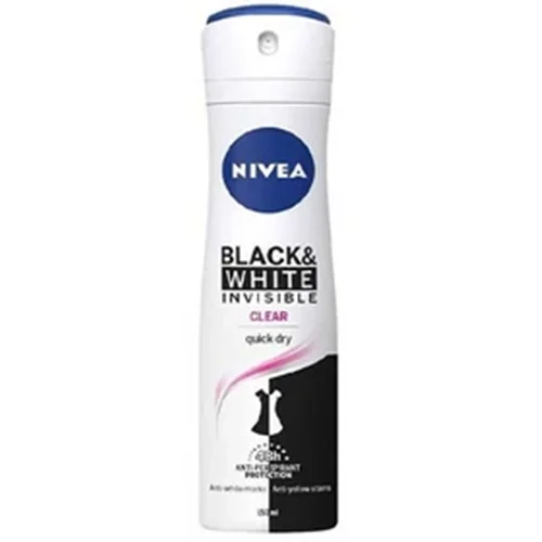 اسپری ضد تعریق زنانه نیوا بی رنگ سیاه سفید کلیر 150 میل ا Nivea Antiperspirant Spray Black And White Invisible Clear For Women 150ml