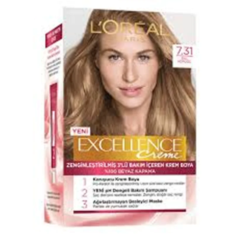 رنگ مو لورال مدل Excellence شماره 7.31 بلوند کاراملی تیره